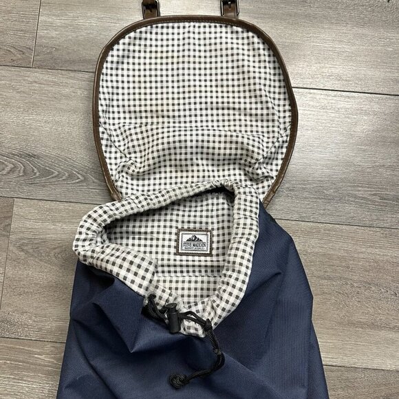 Steve Madden Barnett Avenue Travel Backpack Black Fabric Brown Leather READ - Picture 5 of 9